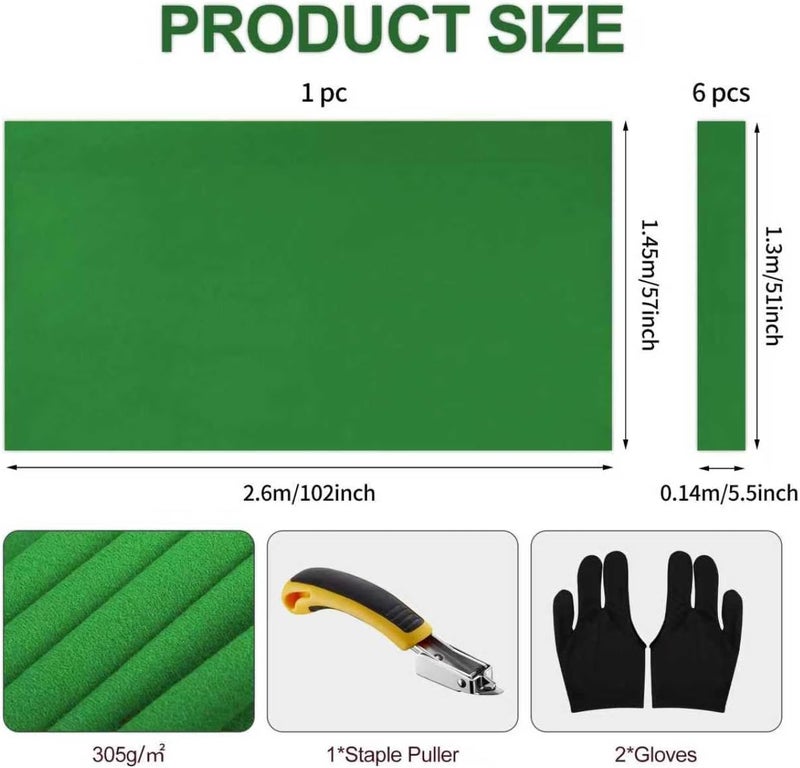 STRONGBERRY Pre-Cut Pool Table Felt Replacement Kit - 8ft Billiard Cloth w/Gloves, Strips & Tools, Felt for Pool Tables - Image 2